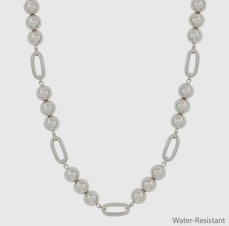 Silver Beaded and Open Bead Silver Necklace