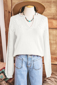 *WEBSITE EXCLUSIVE*  Matilda Flower Pattern Knitted Notched Neck Sweater