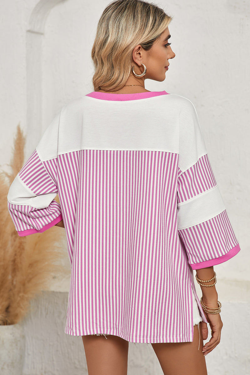 *WEBSITE EXCLUSIVE* Lily Dark Khaki Striped Patchwork Oversized Tee