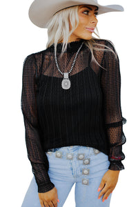 *WEBSITE EXCLUSIVE* Black Dotty Lace Long Sleeve Mock Neck Sheer Top