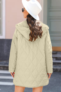 *Website Exclusive* Beige Quilted Snap Button Hooded Puffer Coat