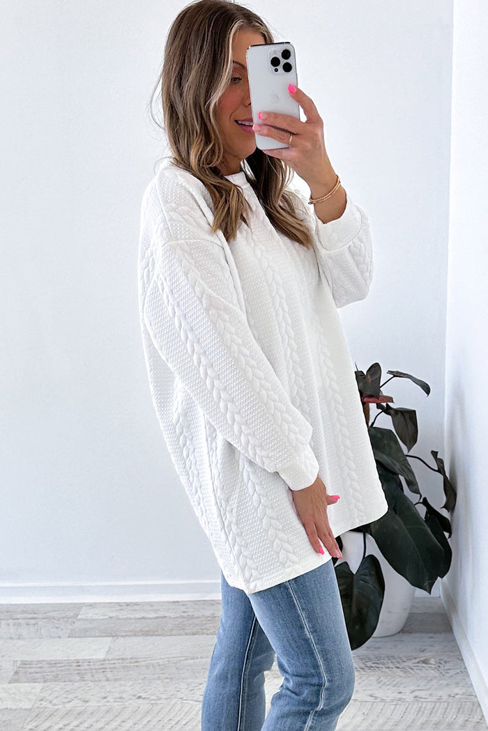 *WEBSITE EXCLUSIVE*  White Textured Loose Plus Size Long Sleeve Top