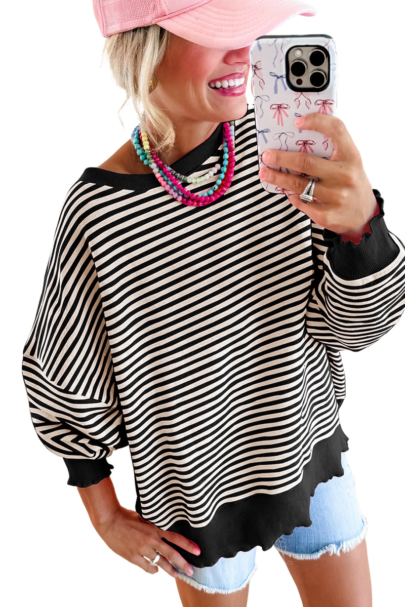 *WEBSITE EXCLUSIVE*  Flora Pink Stripe Drop Shoulder Long Sleeve Top