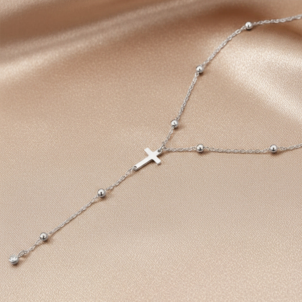 Silver Cross Y Necklace