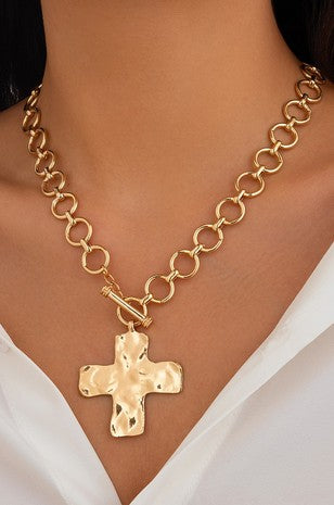 Gold or Silver Hammered Cross Necklace