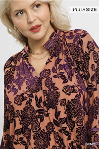 Plus Floral Grape Velvet Burnout Blouse