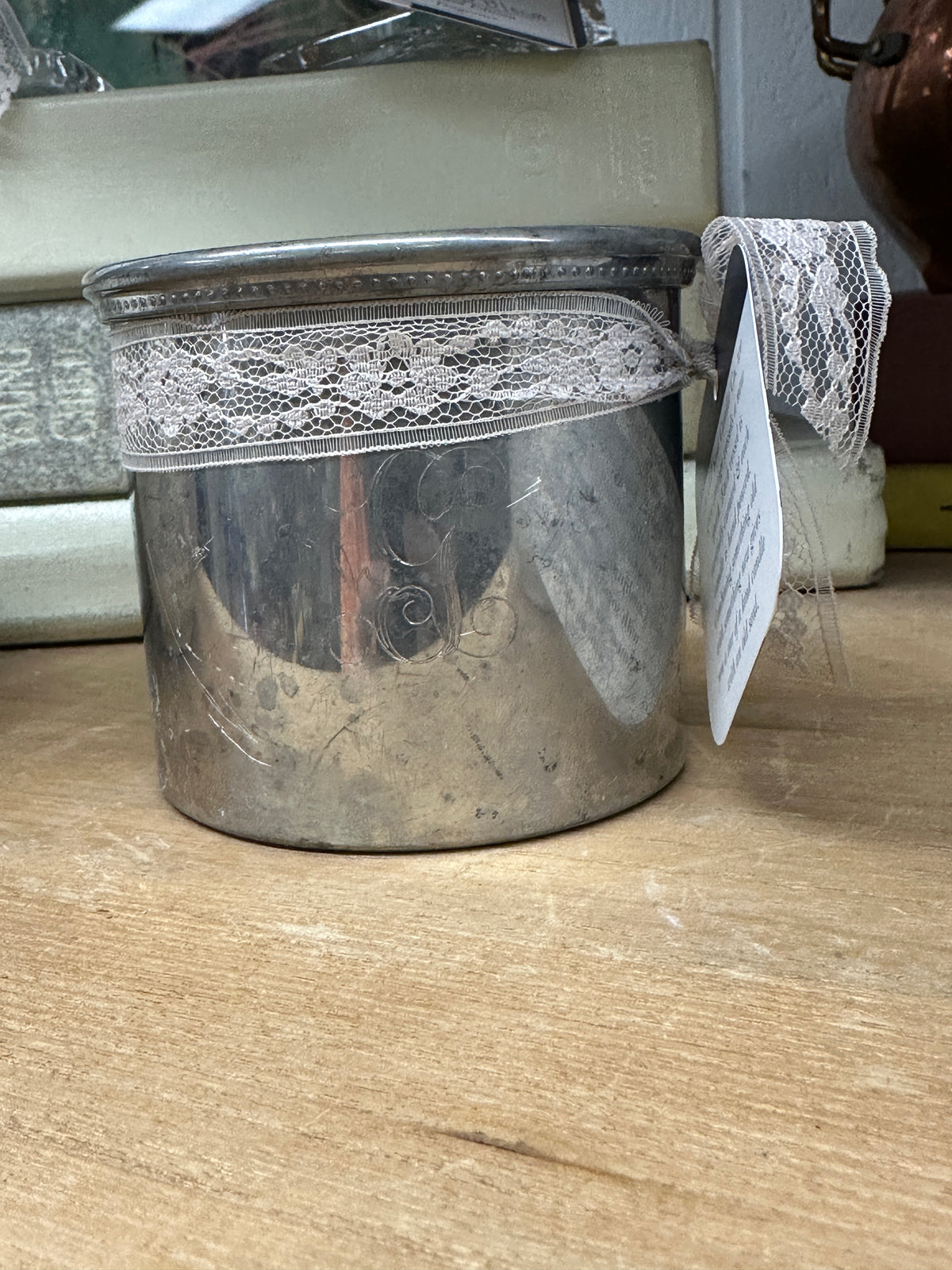 Silver Plated Cylinder Candle with “G” Monogram: Vanity