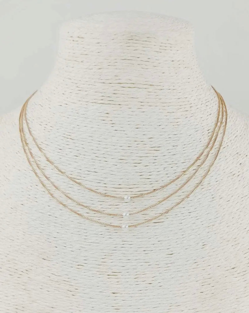 Triple Layered with Gold Chain Pearl Necklace