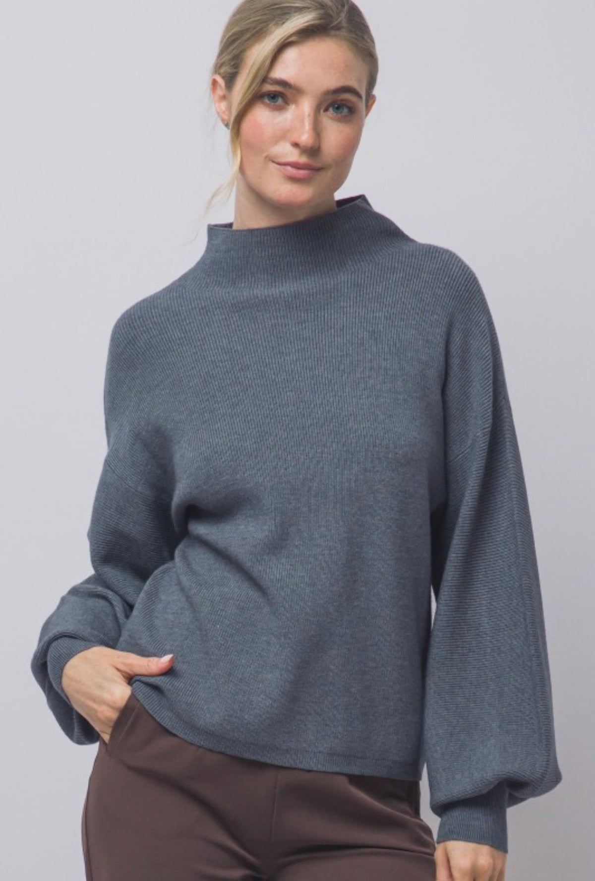 Grey Mock Neck Sweater