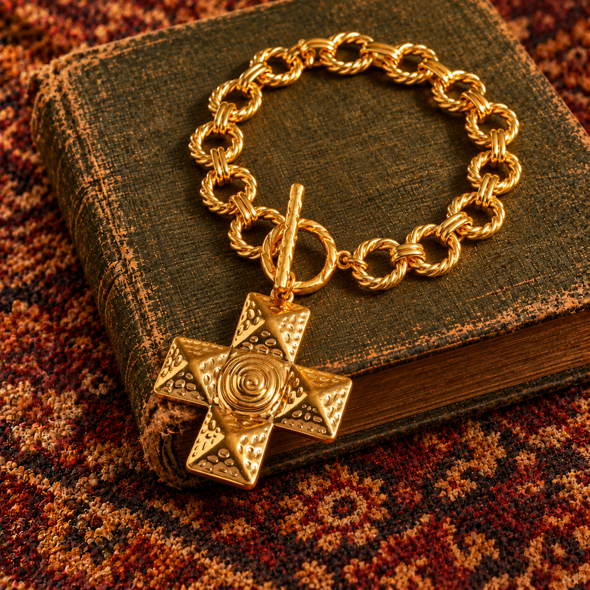 Gold Square Cross Bracelet