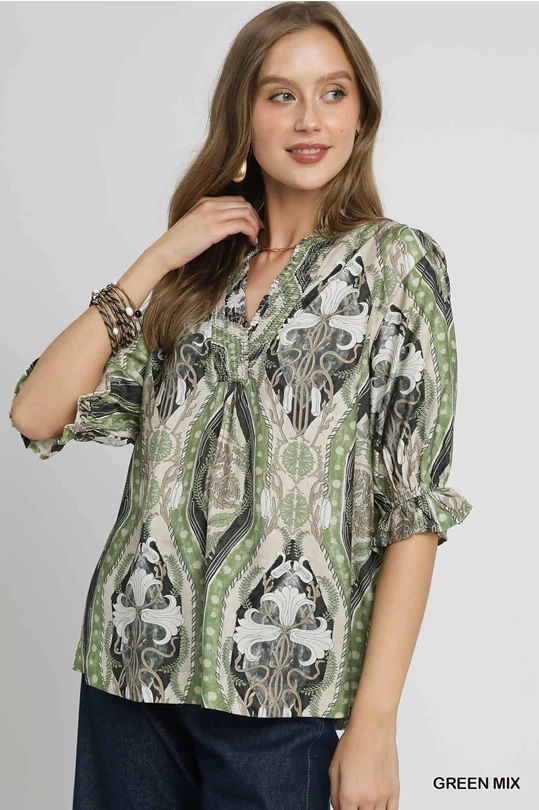 Green Abstract Print Blouse