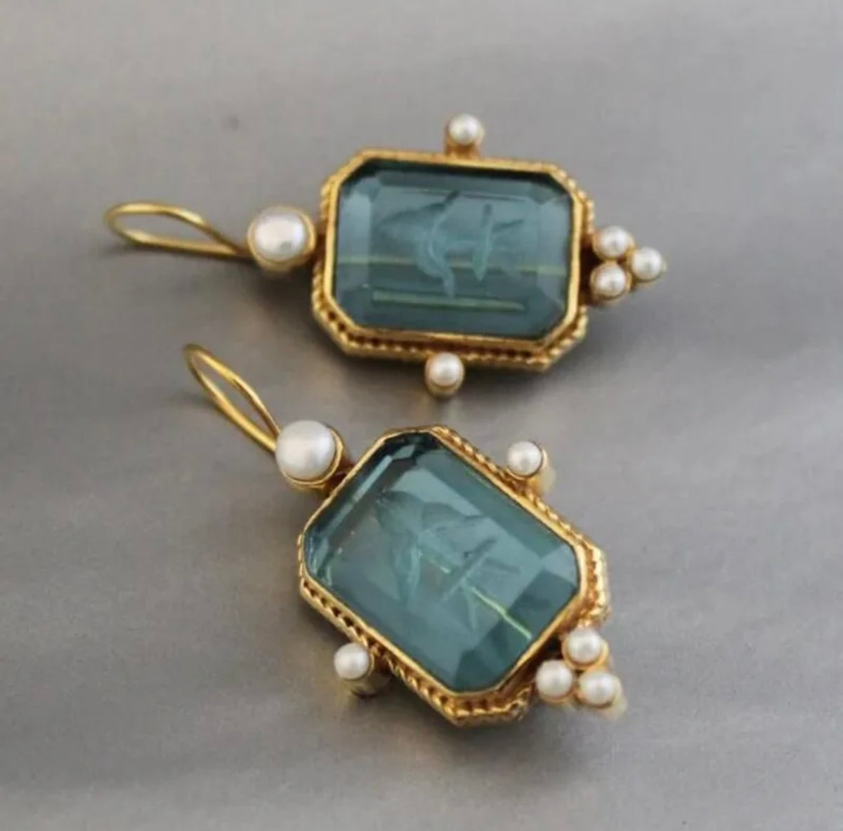 Peacock Green Rectangular Etched Earrings