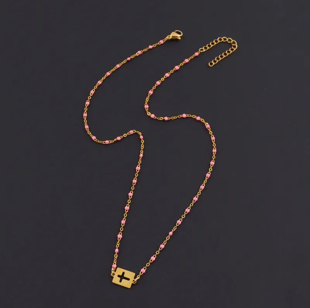 Enamel Bead Sideways Cross Necklace