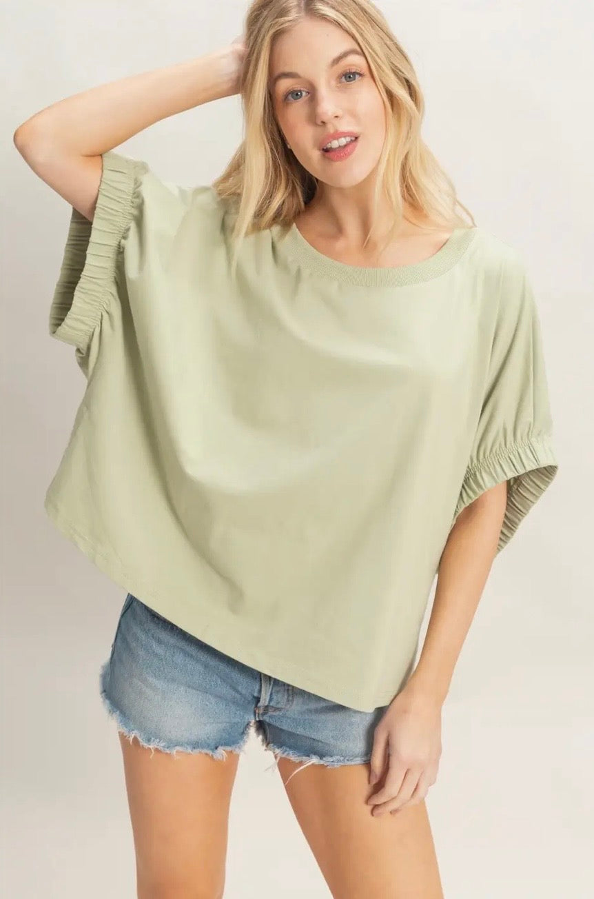 Sage Top with Elastic Sleeves
