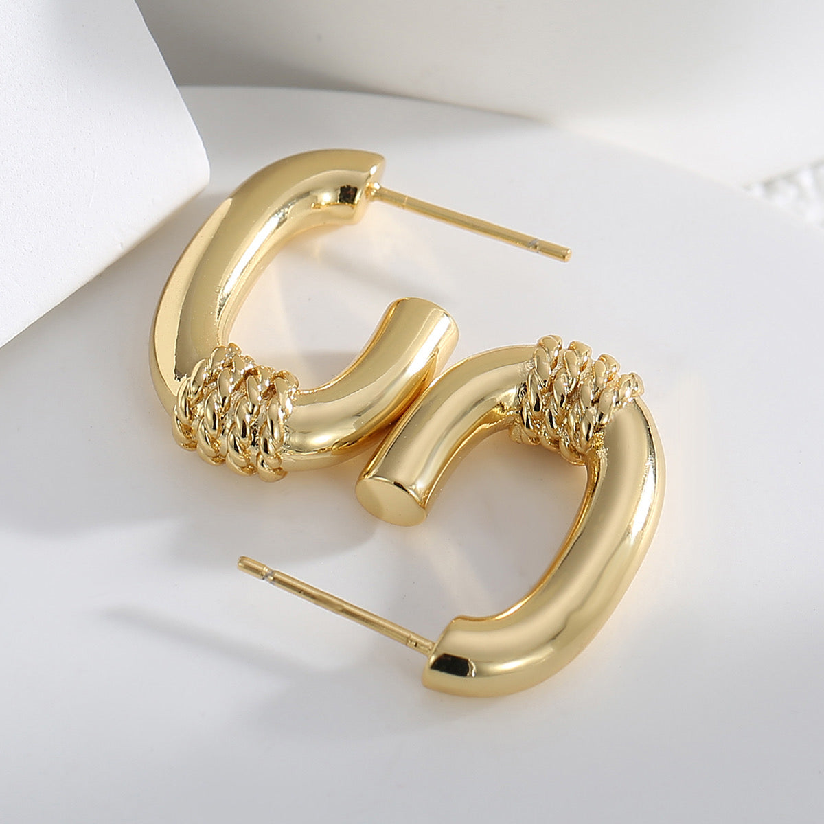 Gold Oblong Hoops w/ Textured Detail