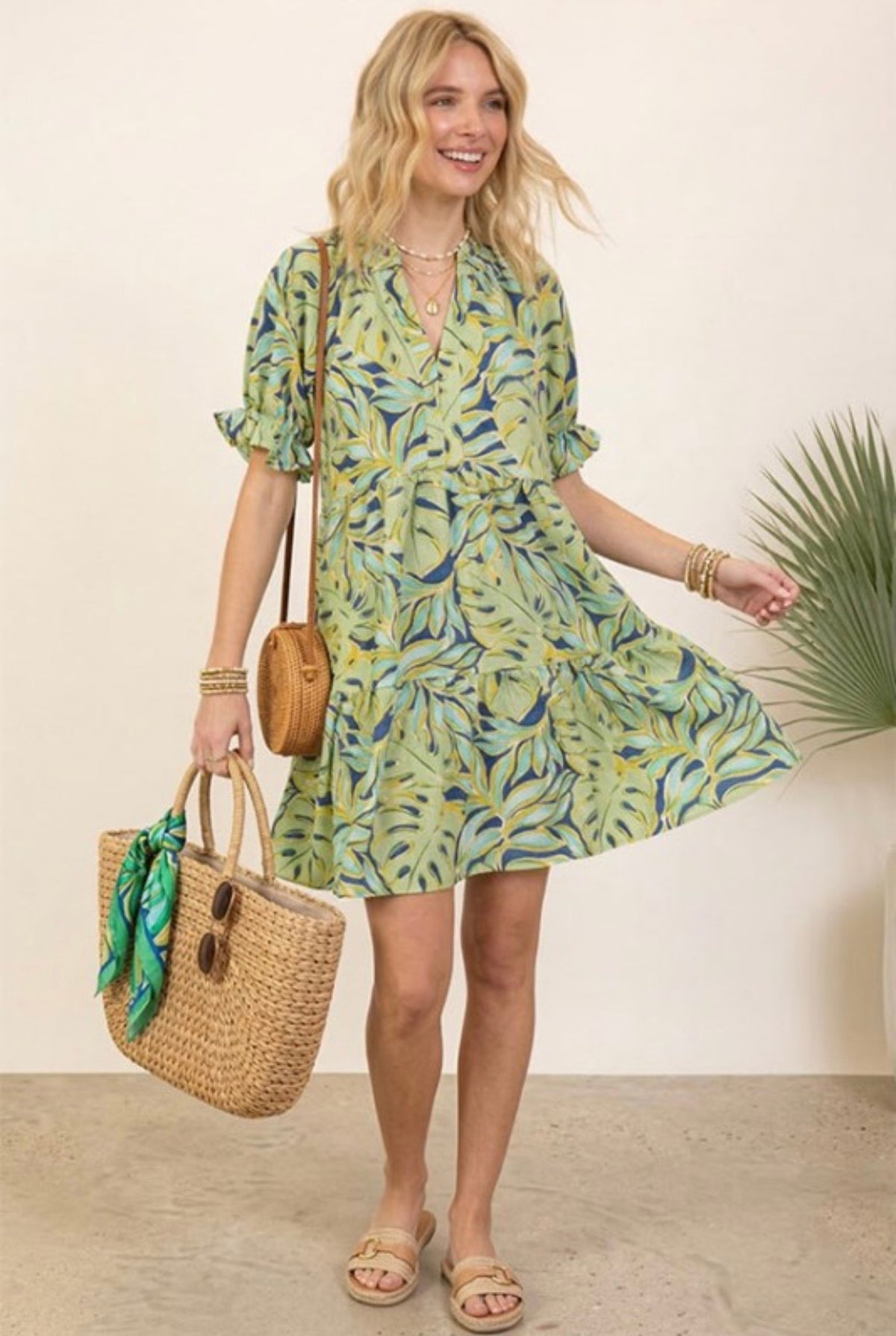 Green & Blue Print Dress