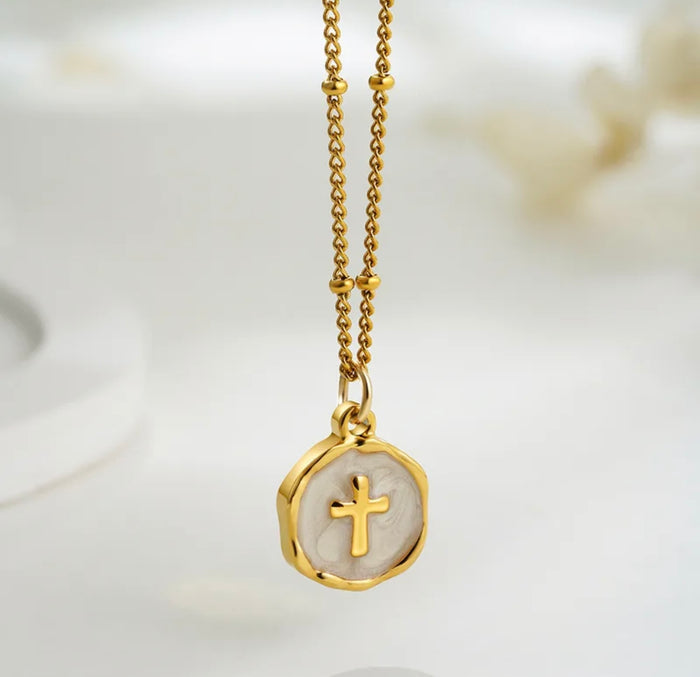 Mother Of Pearl Cross Necklace