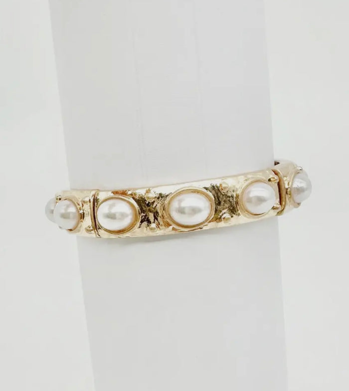 Gold & Pearl Bangle Bracelet