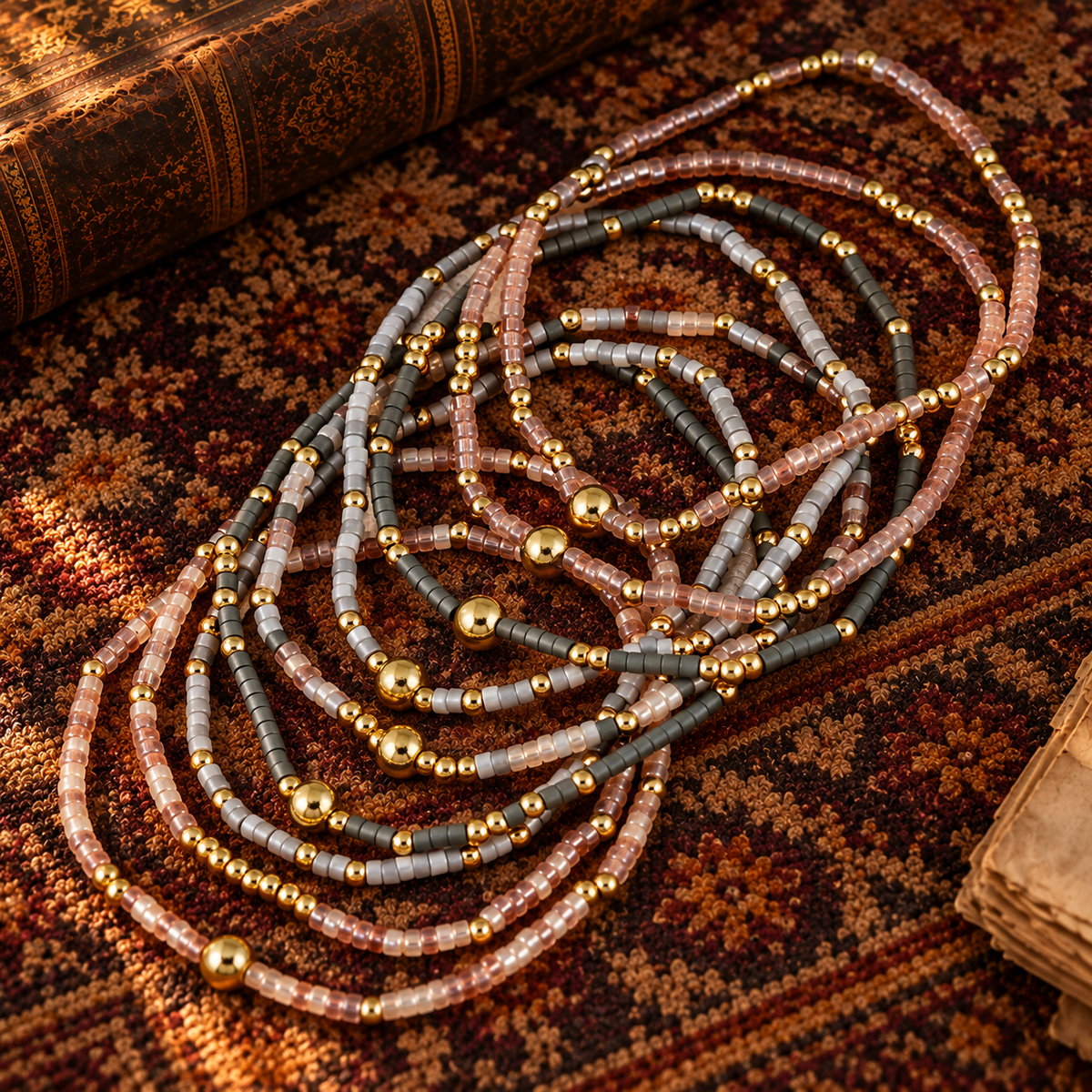 Muted Set of Nine Beaded Bracelets (FW)