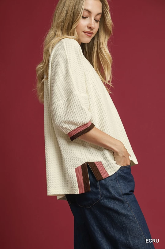 Ecru Waffle Knit Blouse