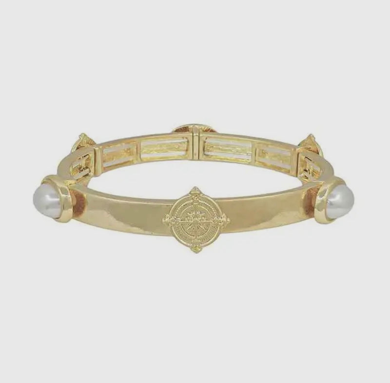 Pearl & Medallion Gold Bracelet