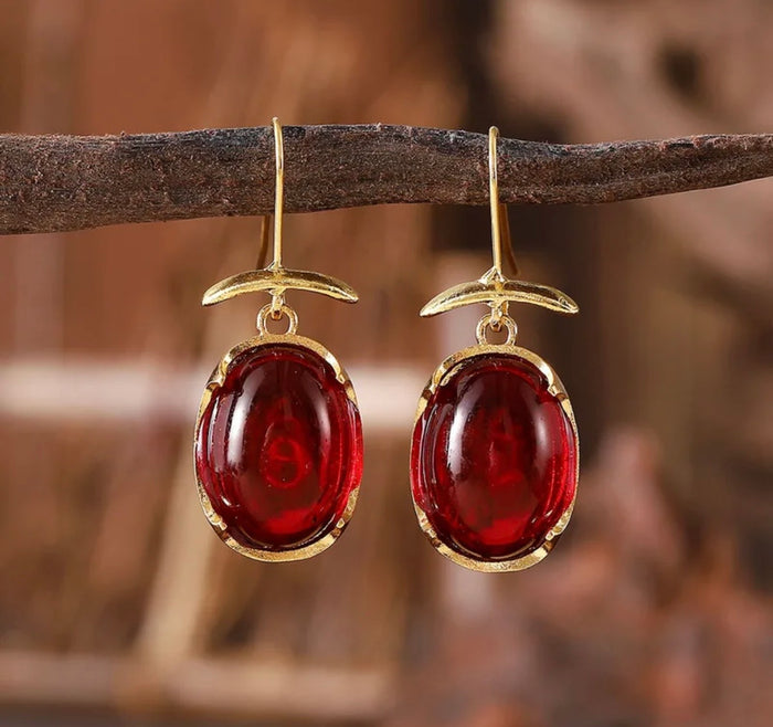 Red Oval Earrings