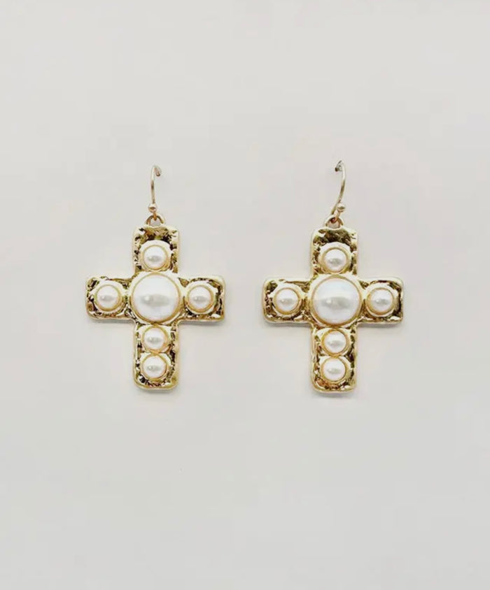 Hammered Gold Pearl Earrings