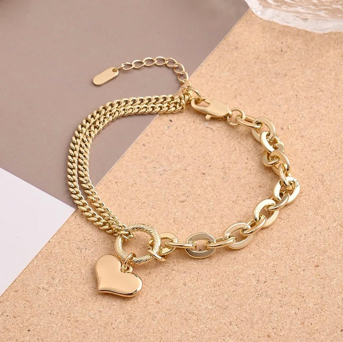 Mixed Chain Heart Bracelet