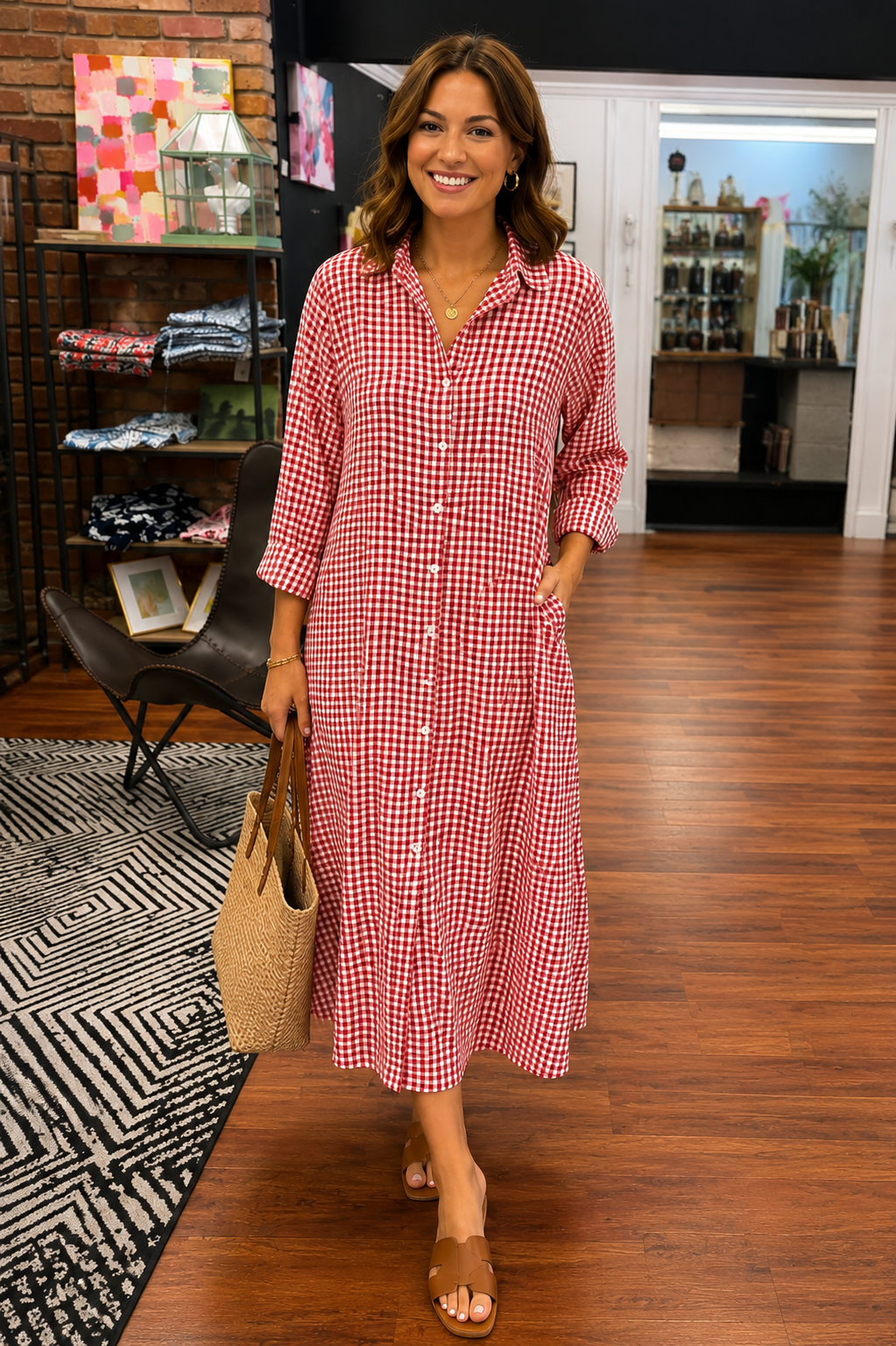 Long Red Gingham Dress