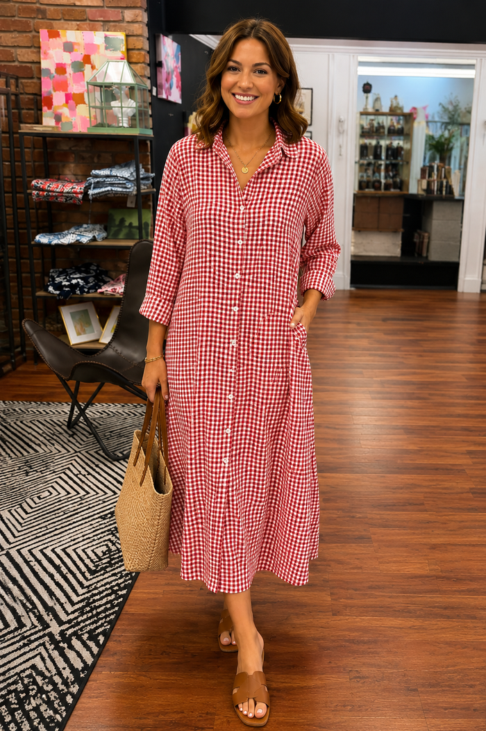 Long Red Gingham Dress