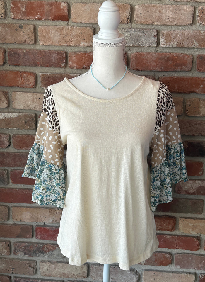 Ivory Patchwork Sleeve Top