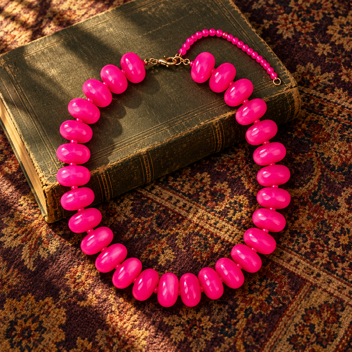 Bright Pink Chunky Bead Necklace