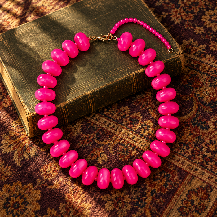 Bright Pink Chunky Bead Necklace