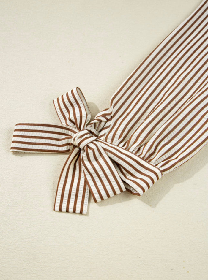 Tan Striped 3/4 Sleeve Blouse