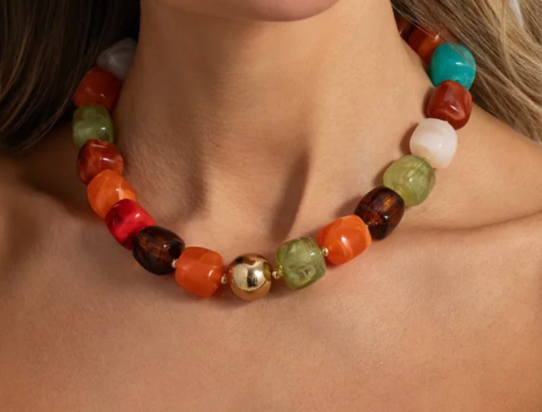 Autumn Beads with Gold Accent Necklace