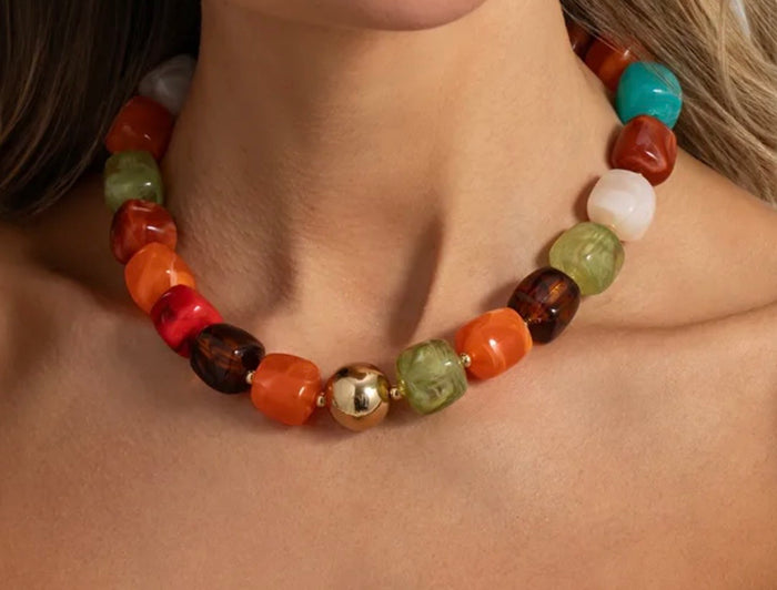 Autumn Beads with Gold Accent Necklace