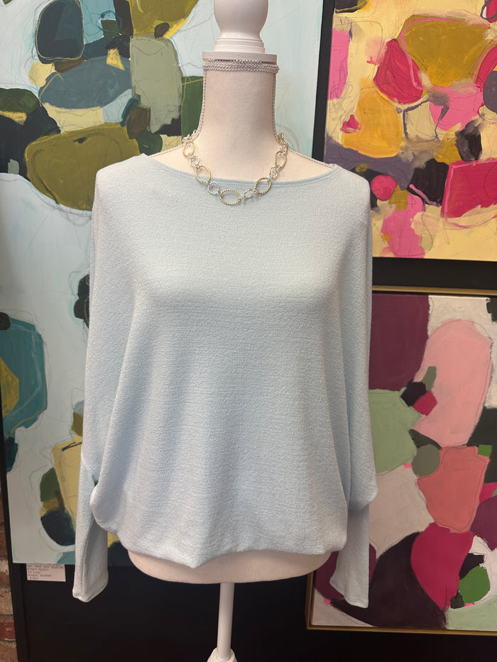 Light Blue Boatneck Dolman Sleeve Blouse