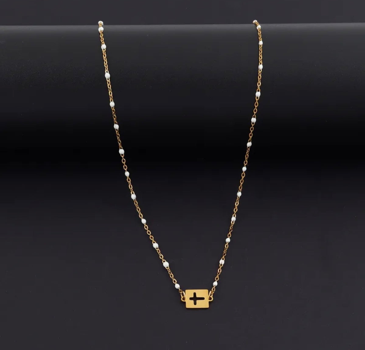 Enamel Bead Sideways Cross Necklace