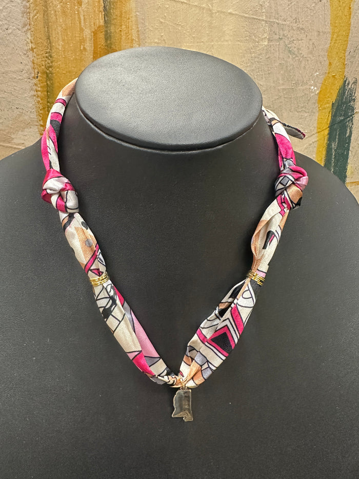 Multi Color Scarf Necklace/Mississippi Charm