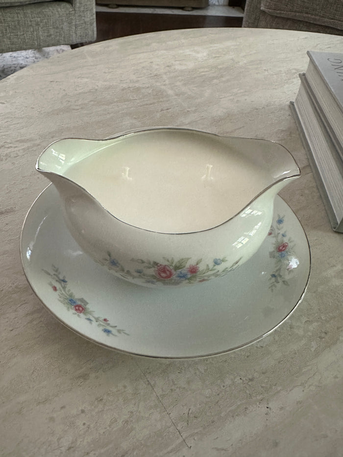 Old Soul Candle Co. Candle: Sugar & Chardonnay China Gravy Boat with Attached Saucer