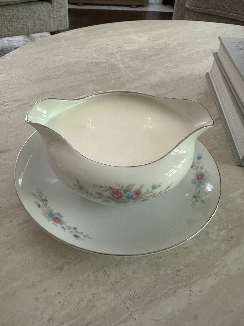 Old Soul Candle Co. Candle: Sugar & Chardonnay China Gravy Boat with Attached Saucer