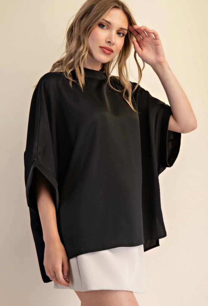Black Satin Oversized Top