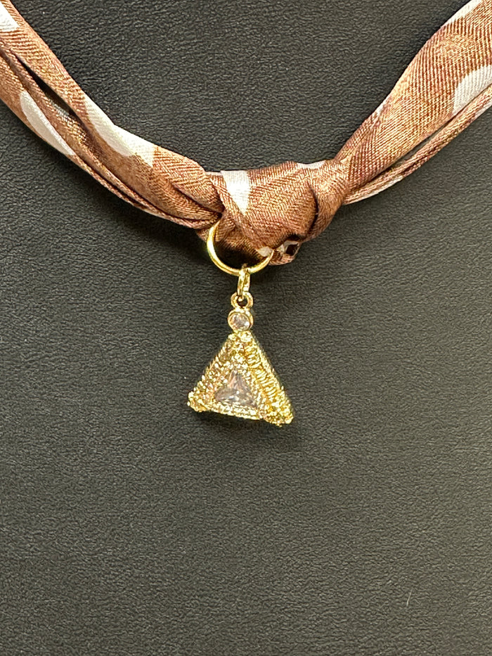 Brown Polka Dot Scarf Necklace with Delta Charm