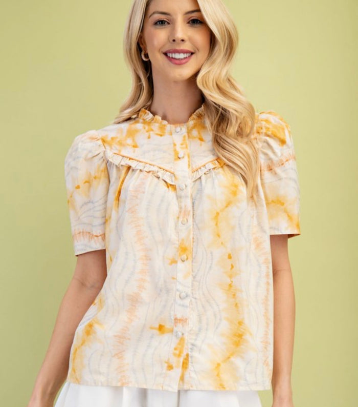 Yellow & White Button Up Blouse