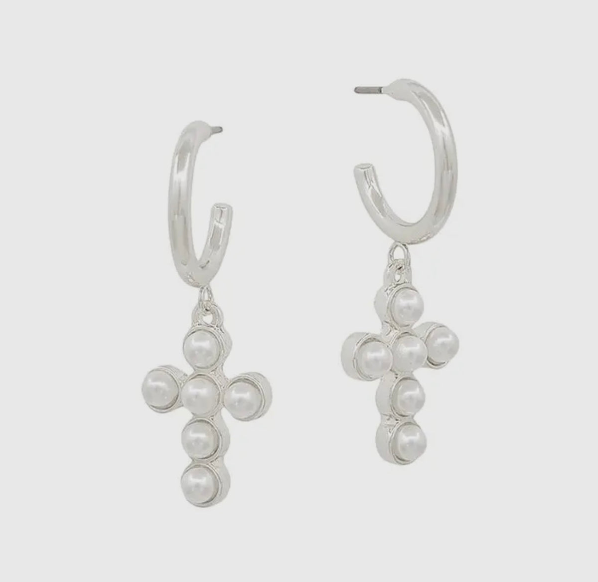 Silver Huggie Hoop Cross Earrings