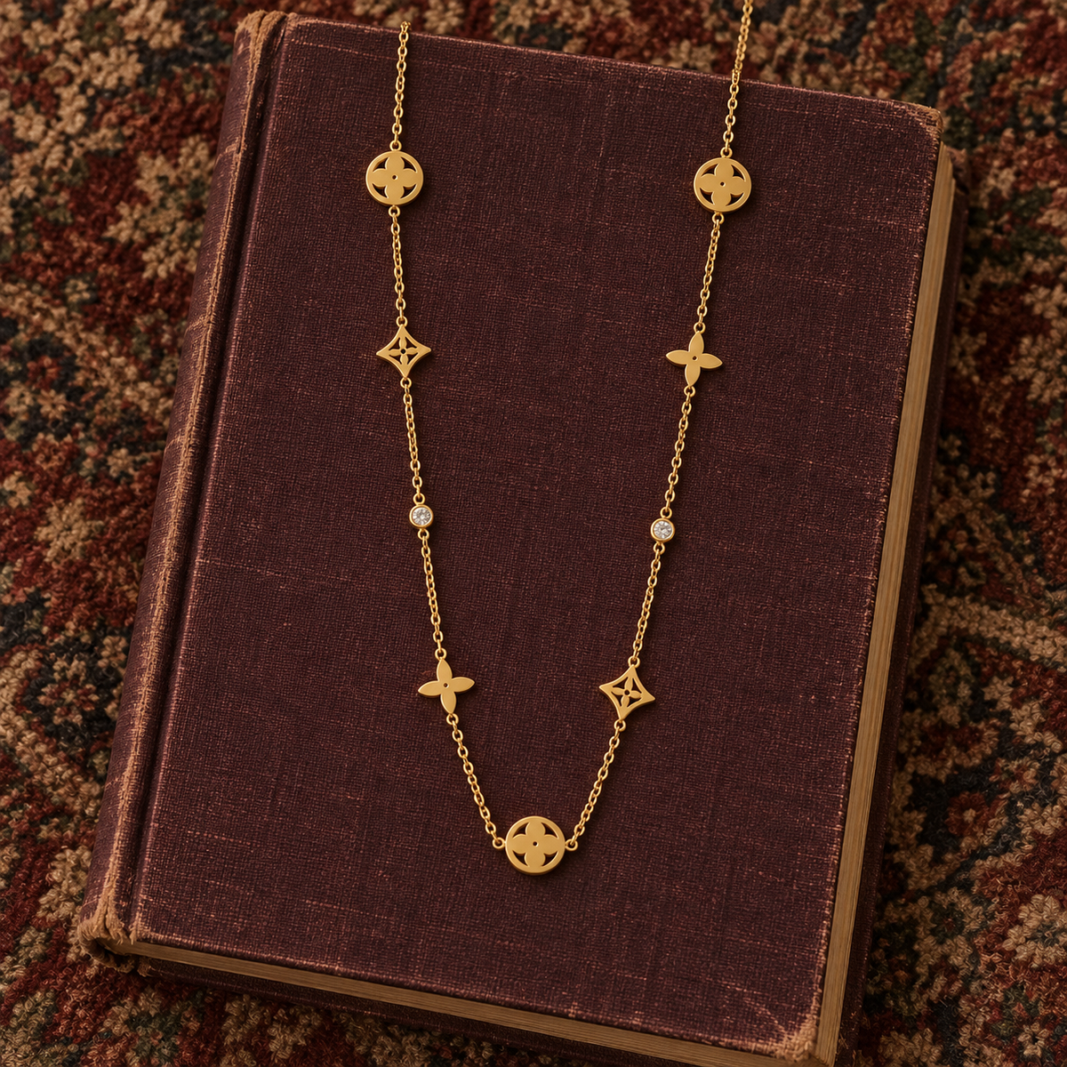 Clover, Diamond, Flower Charm Necklace