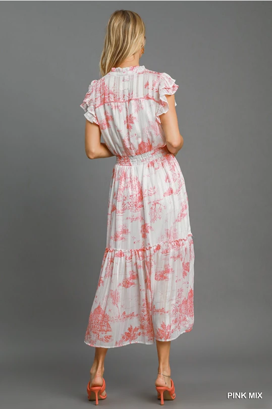 *Available in Store* Pink Toile Midi Dress