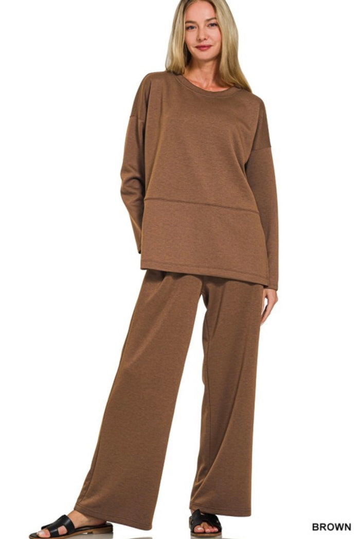 Brown Side Slit Scuba Fabric Set