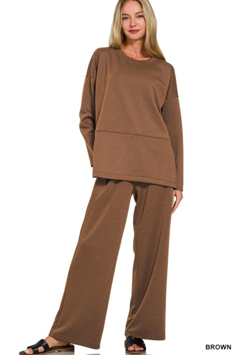 Brown Side Slit Scuba Fabric Set