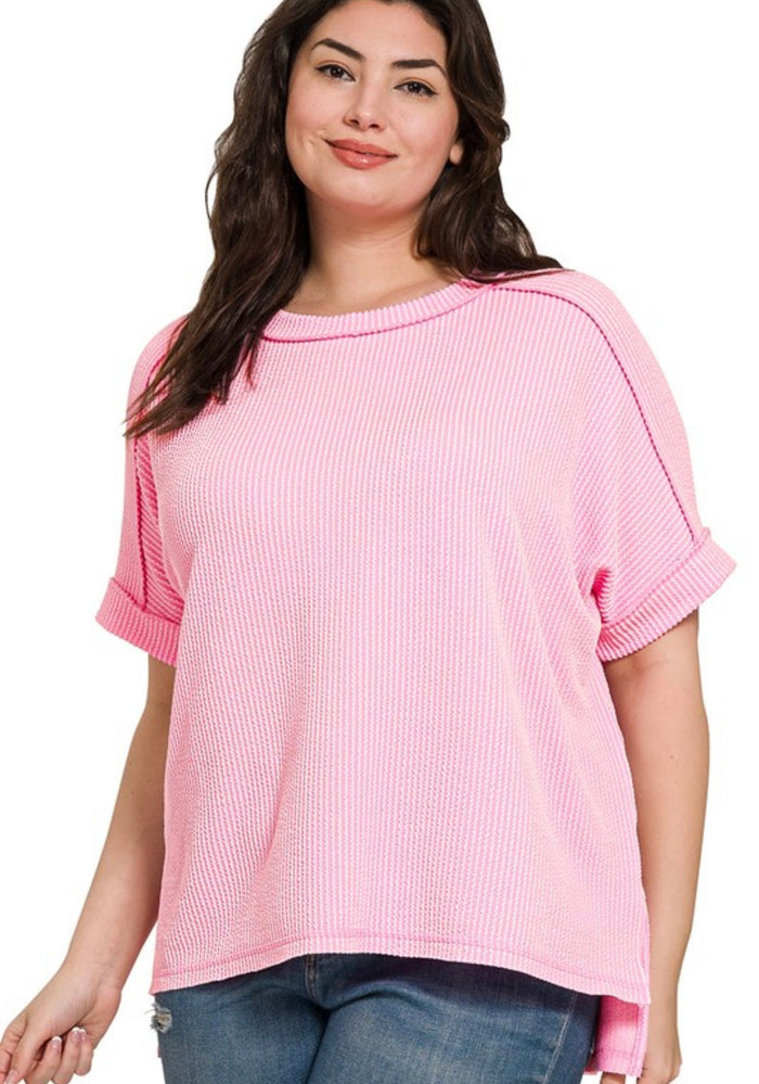 Plus Pink Raised Rib Shirt
